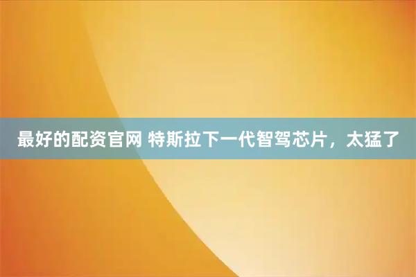 最好的配资官网 特斯拉下一代智驾芯片，太猛了